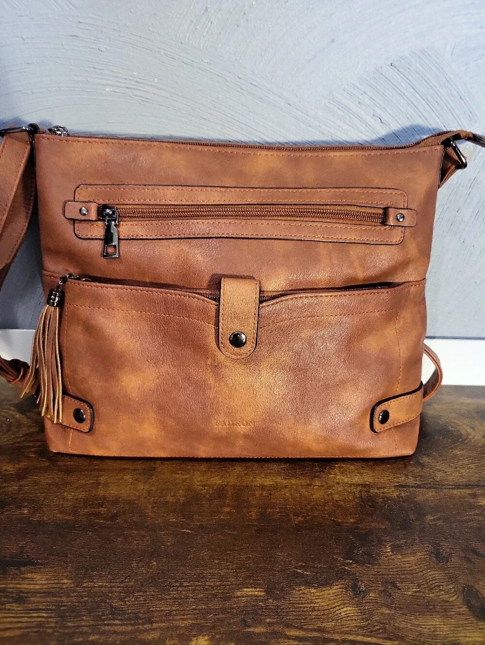 FADEON Brown Crossbody Bag Zip Closure Tassel Adjustable Strap Inner Pockets